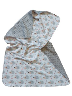 Minky and cotton baby blanket with hedgehogs and lions