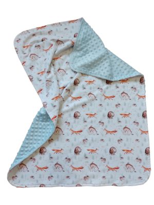Minky and cotton baby blanket with forest animal print