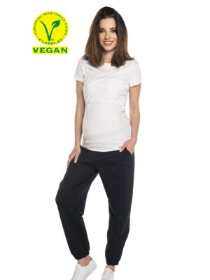 Woman wearing white vegan maternity blouse