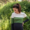 Woman in green layered nursing blouse.