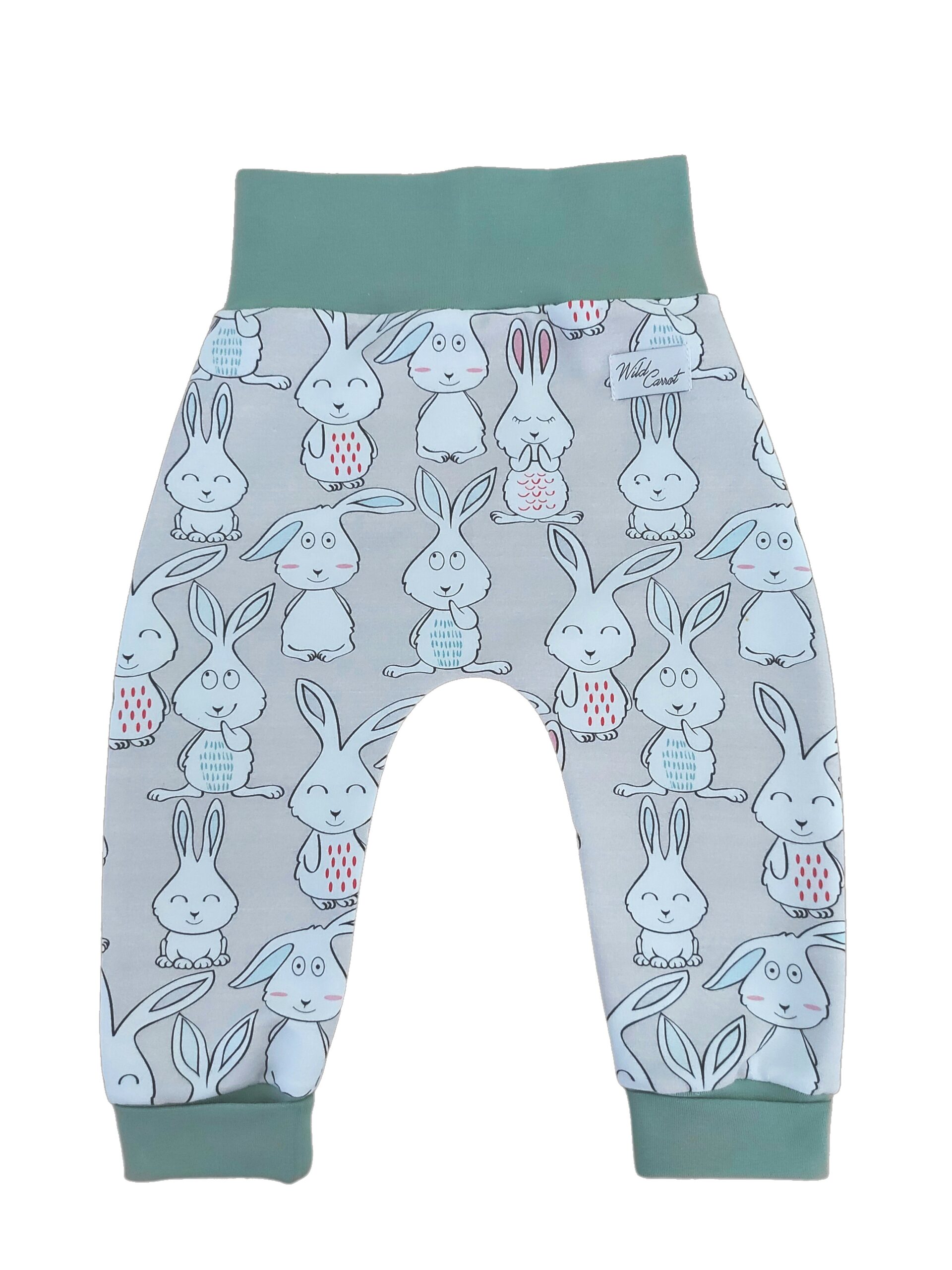 Nunnu jänestega topeltsuuruses pehme värvliga beebi dressipüksid.